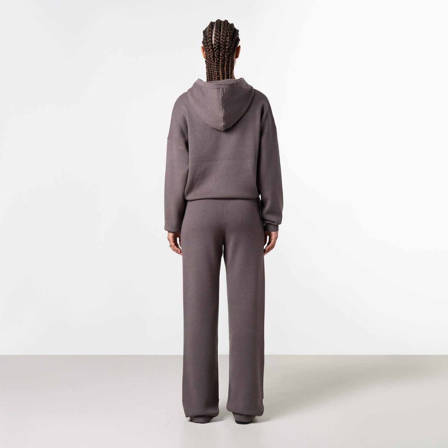 FLO KNITTED HOODIE | COOL BROWN/OFF WHITE