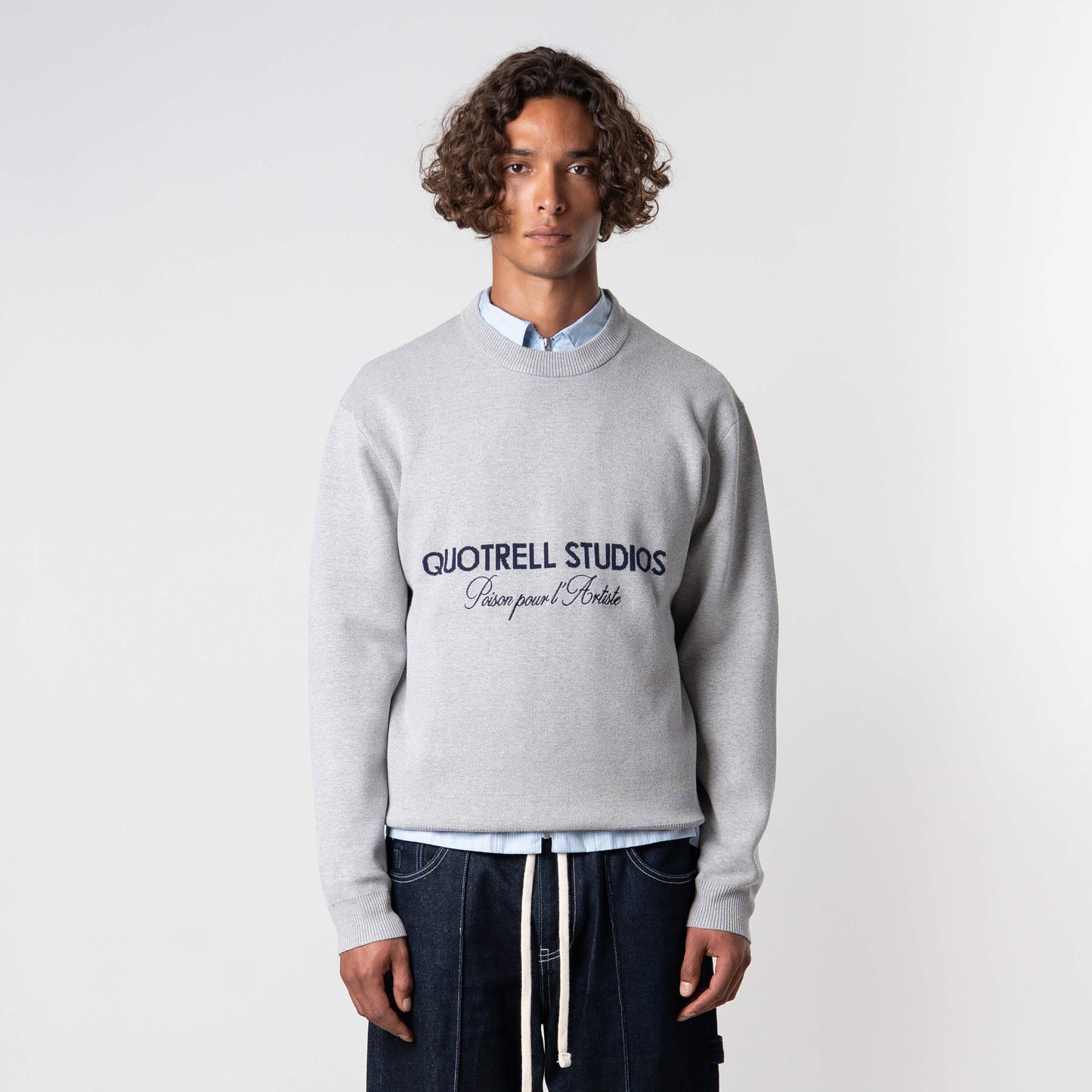 MONDRIAN KNITTED SWEATER | GREY MELEE/NAVY