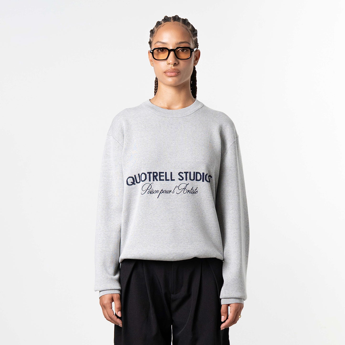 MONDRIAN KNITTED SWEATER | GREY MELEE/NAVY