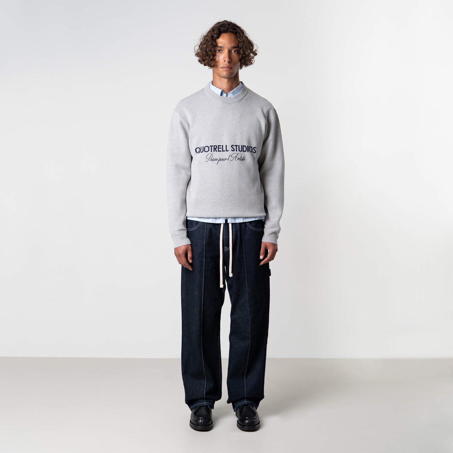 MONDRIAN KNITTED SWEATER | GREY MELEE/NAVY