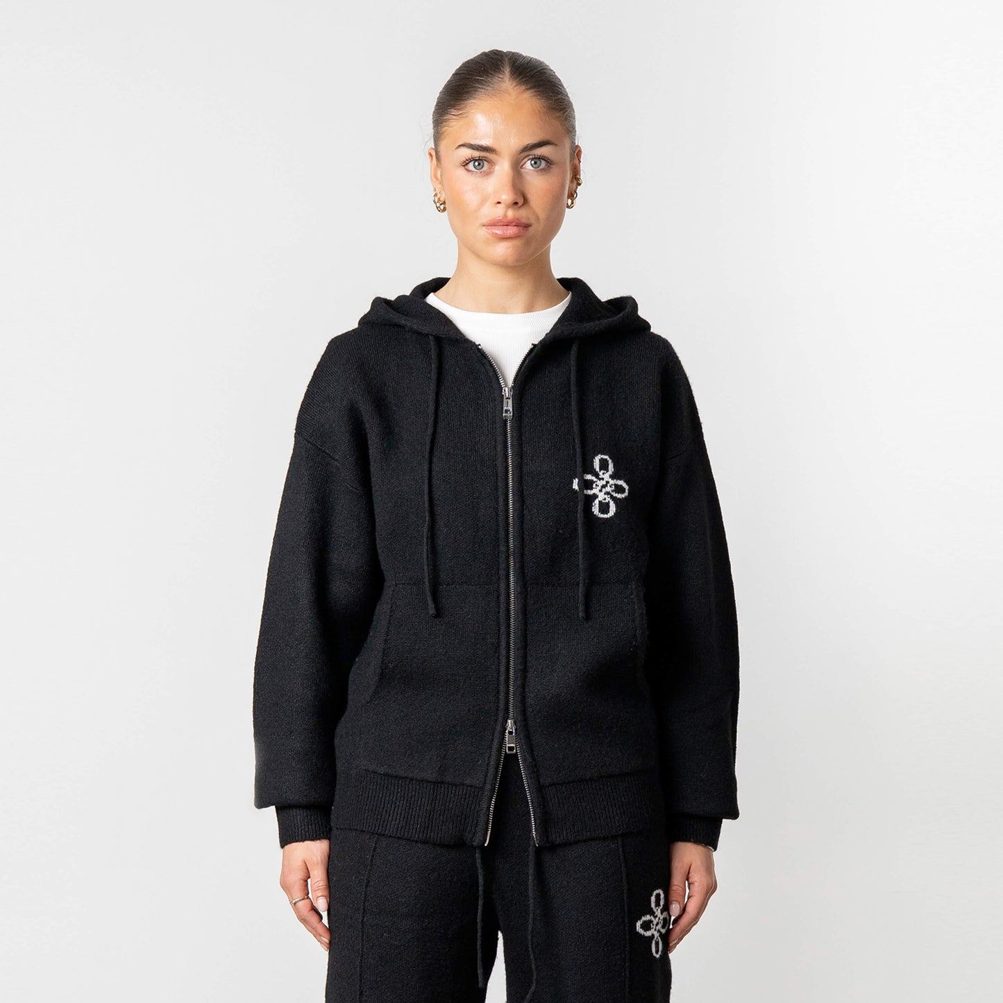 CALVIN KNITTED ZIP HOODIE | BLACK/WHITE