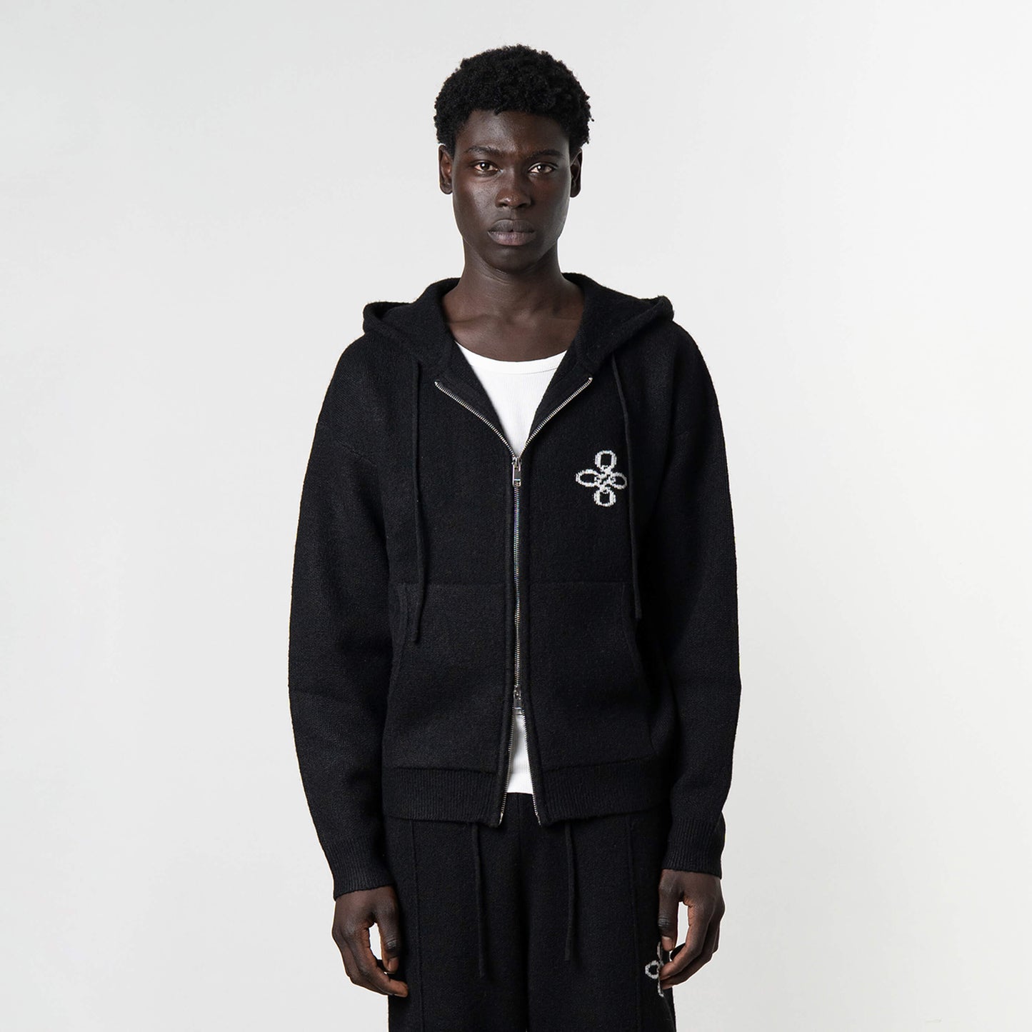 CALVIN KNITTED ZIP HOODIE | BLACK/WHITE