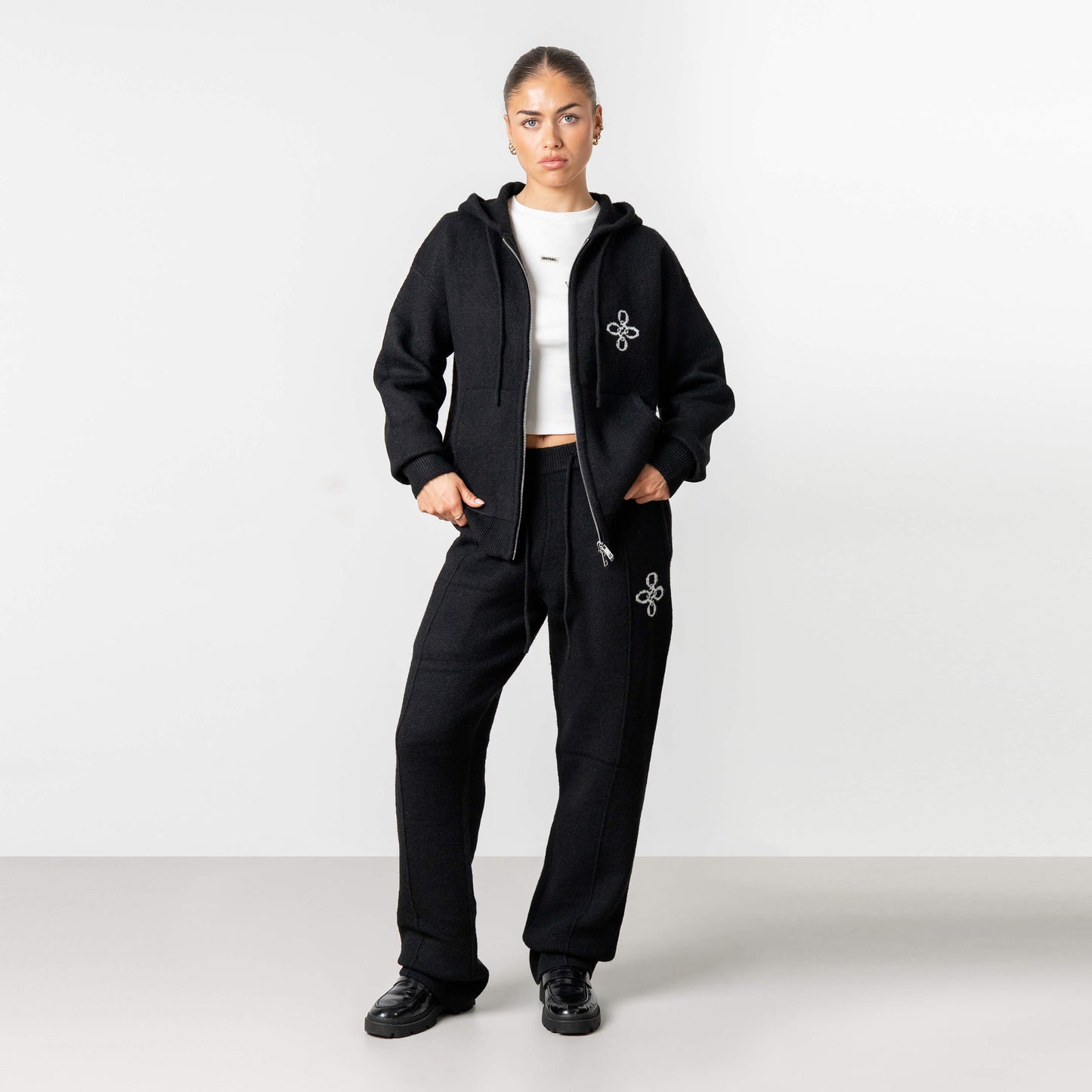 CALVIN KNITTED ZIP HOODIE | BLACK/WHITE