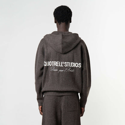 CALVIN KNITTED ZIP HOODIE | BROWN MELEE