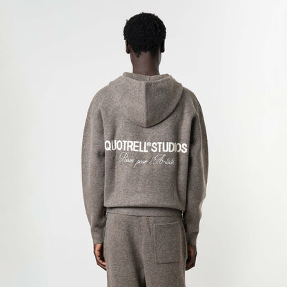 CALVIN KNITTED ZIP HOODIE | TAUPE