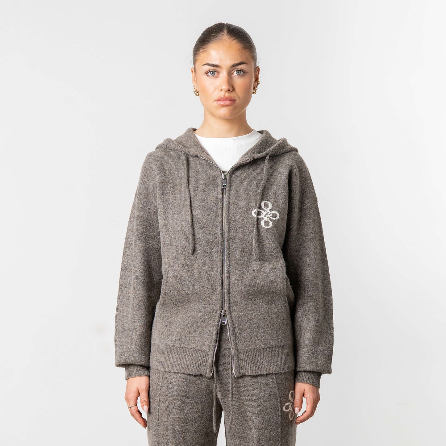 CALVIN KNITTED ZIP HOODIE | TAUPE