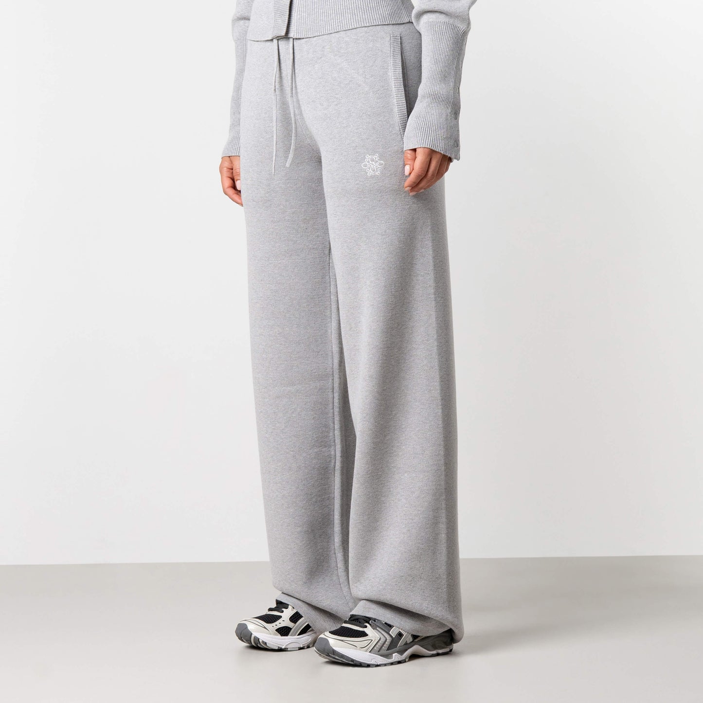 CHLOE KNITTED SET | GREY MELEE/WHITE