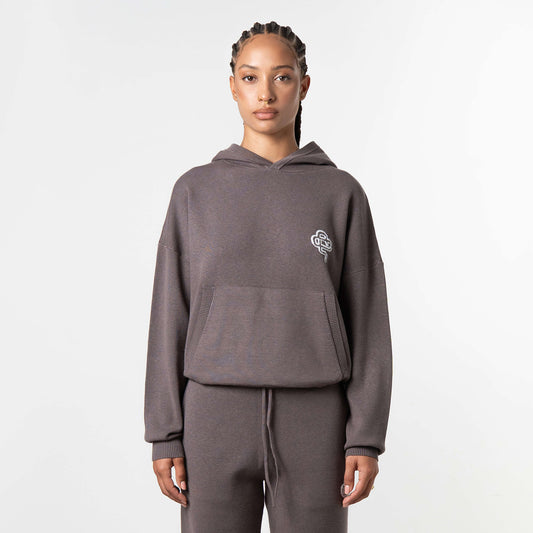 FLO KNITTED HOODIE | COOL BROWN/OFF WHITE