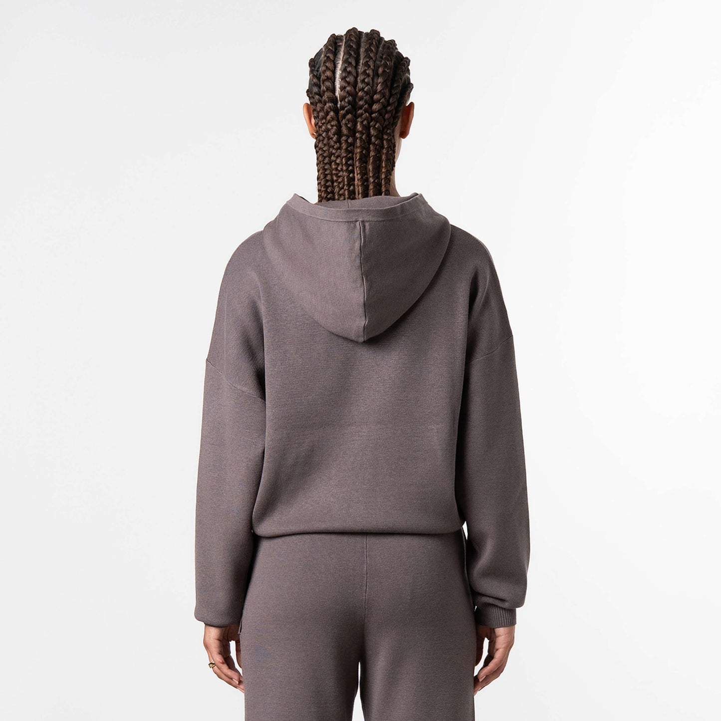 FLO KNITTED HOODIE | COOL BROWN/OFF WHITE