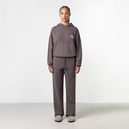 FLO KNITTED HOODIE | COOL BROWN/OFF WHITE