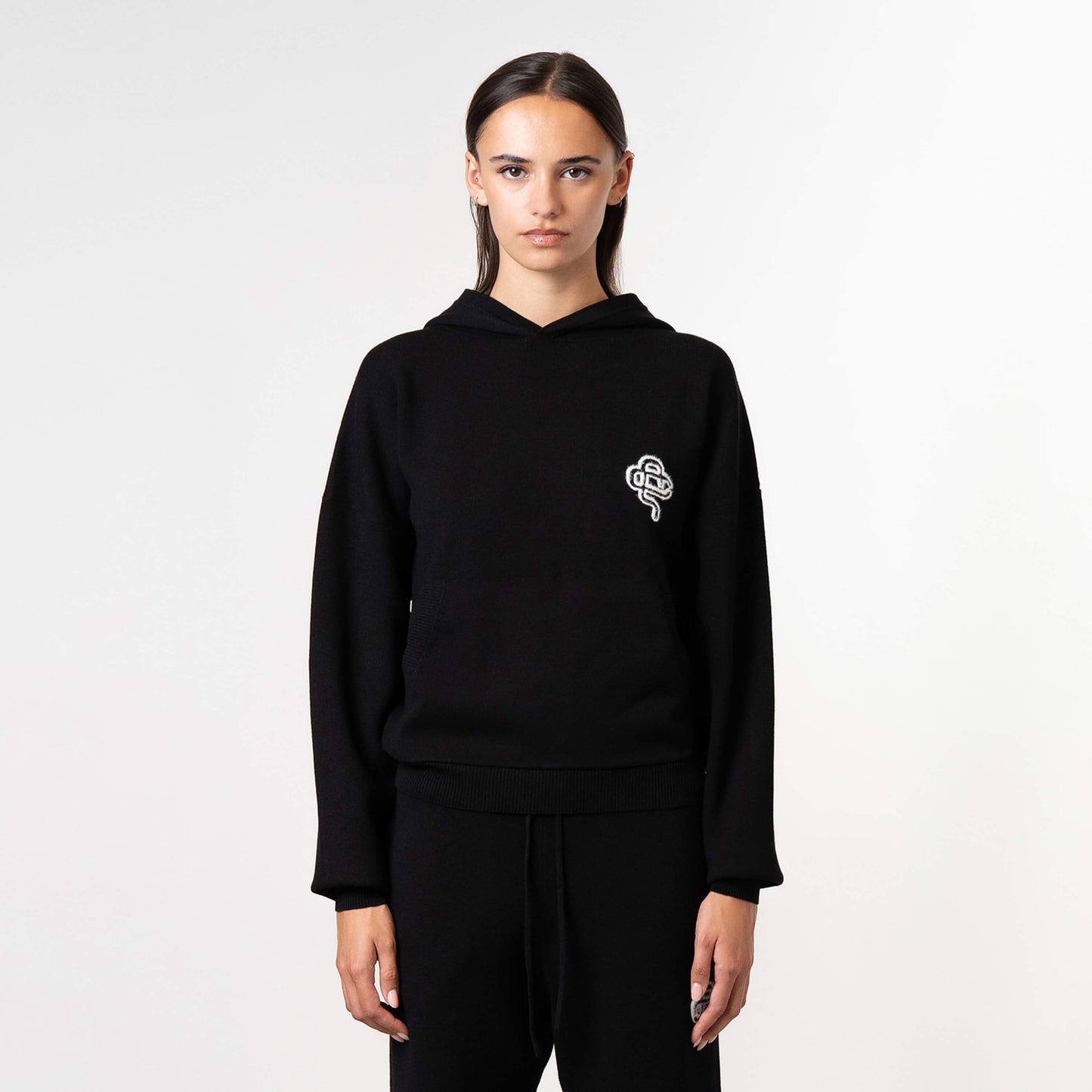 FLO KNITTED HOODIE | BLACK/OFF WHITE