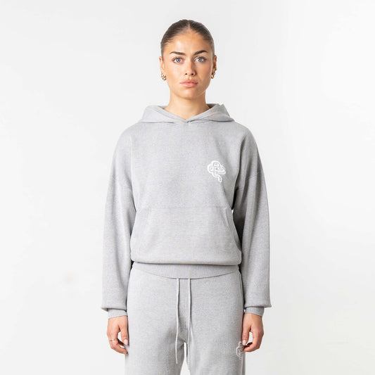 FLO KNITTED HOODIE | GREY MELEE/WHITE