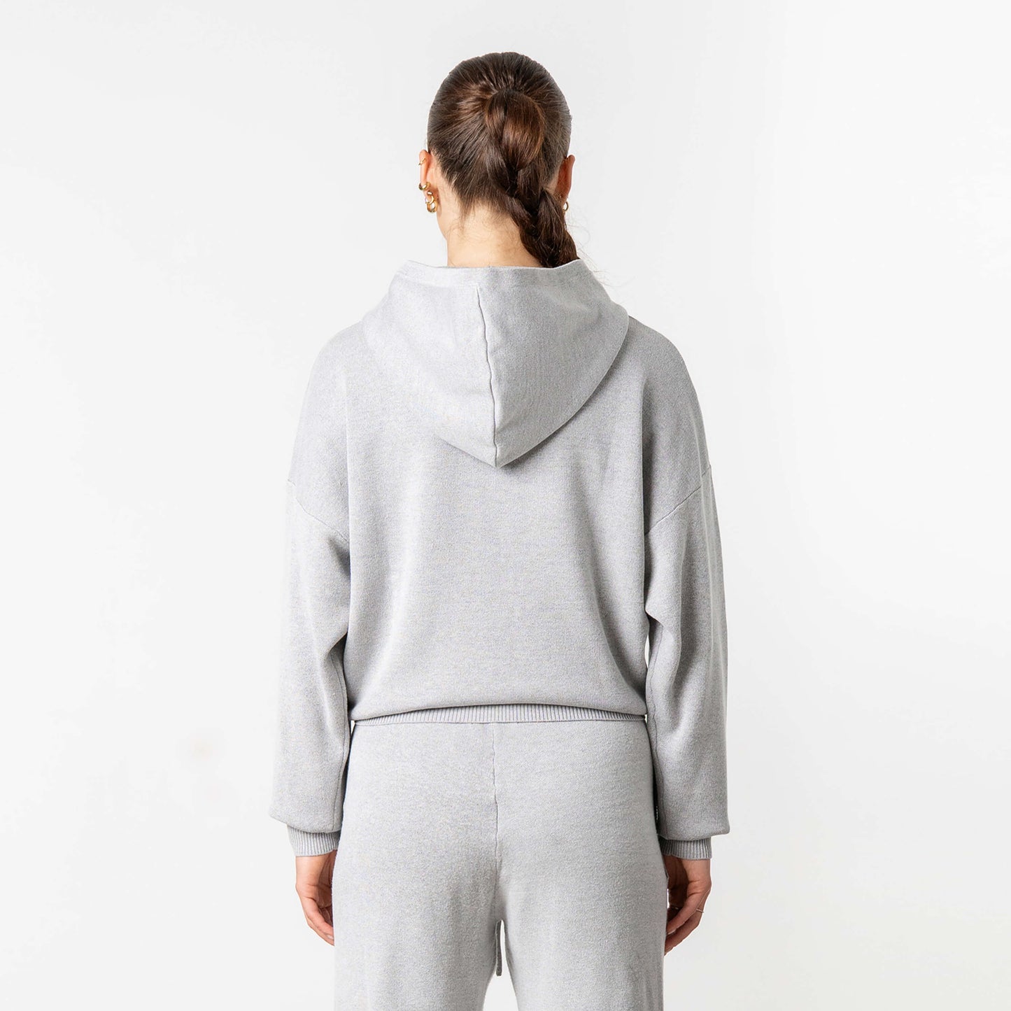 FLO KNITTED HOODIE | GREY MELEE/WHITE