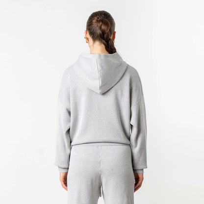 FLO KNITTED HOODIE | GREY MELEE/WHITE