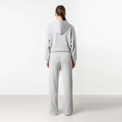 FLO KNITTED HOODIE | GREY MELEE/WHITE