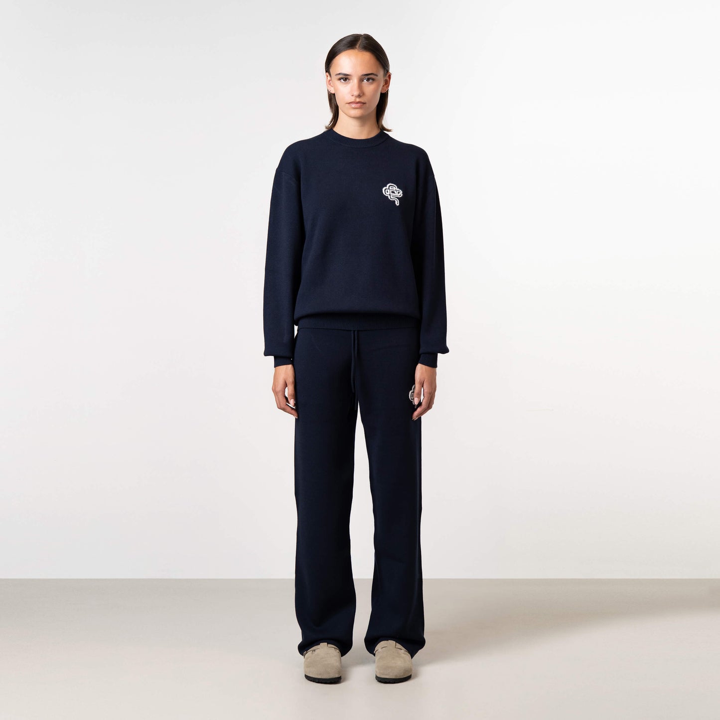 FLO KNITTED CREWNECK | NAVY/OFF WHITE