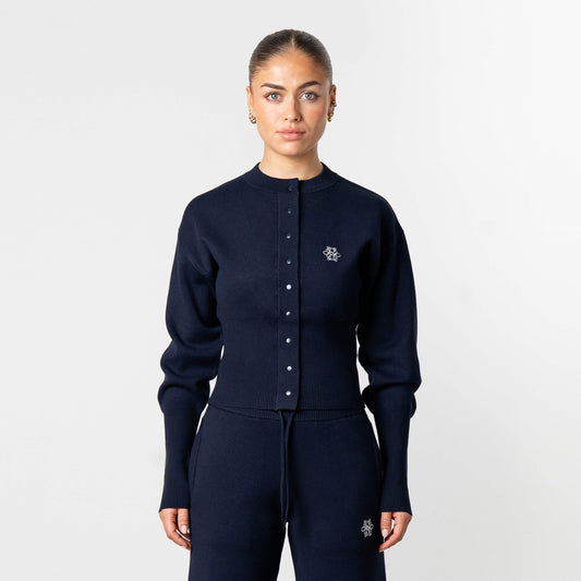 CHLOE KNITTED CARDIGAN | NAVY/WHITE
