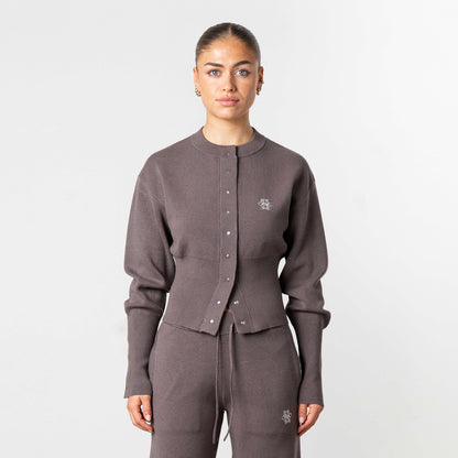 CHLOE KNITTED CARDIGAN | BROWN/OFF WHITE