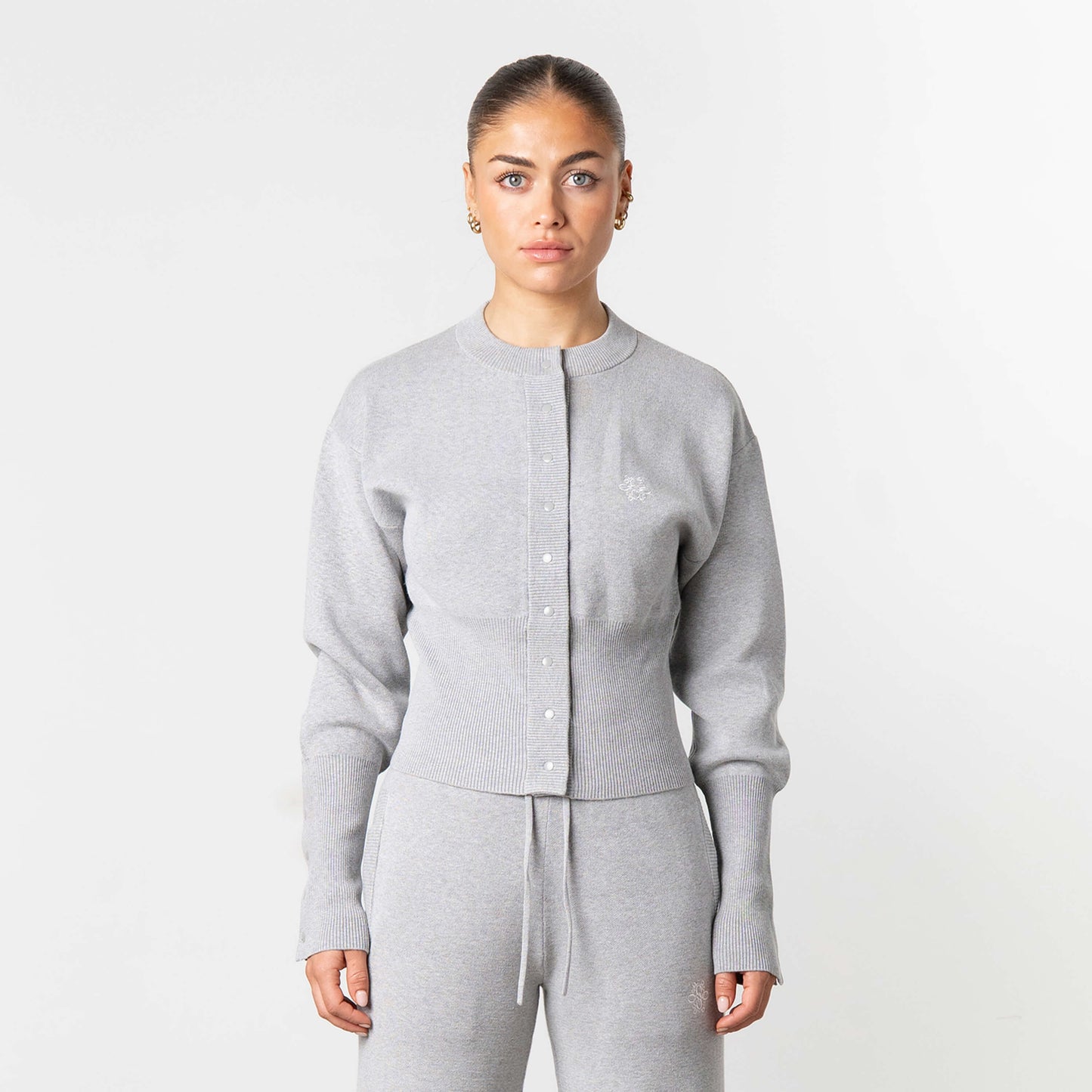 CHLOE KNITTED SET | GREY MELEE/WHITE