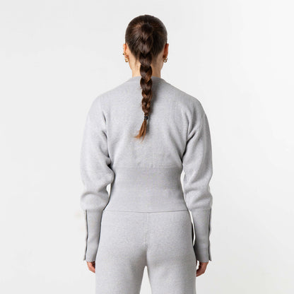 CHLOE KNITTED CARDIGAN | GREY MELEE/WHITE