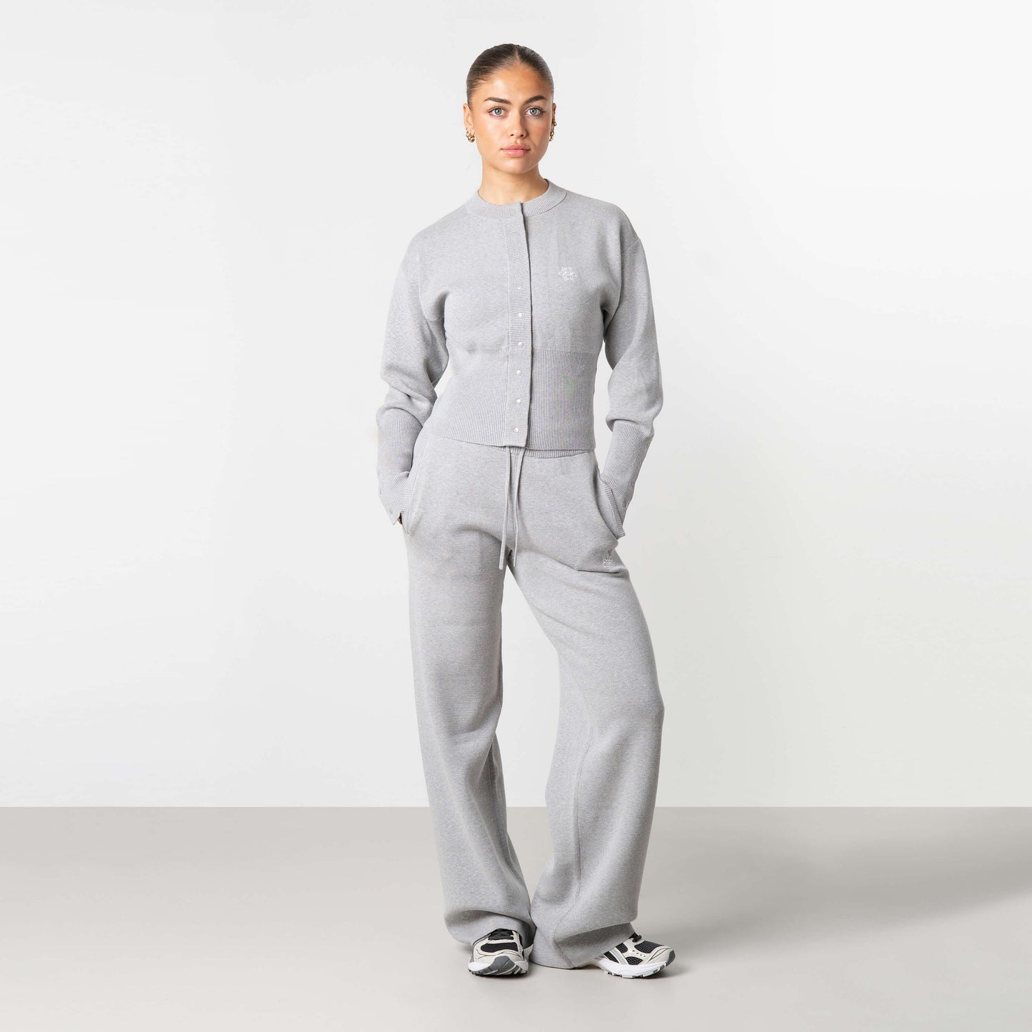 CHLOE KNITTED SET | GREY MELEE/WHITE