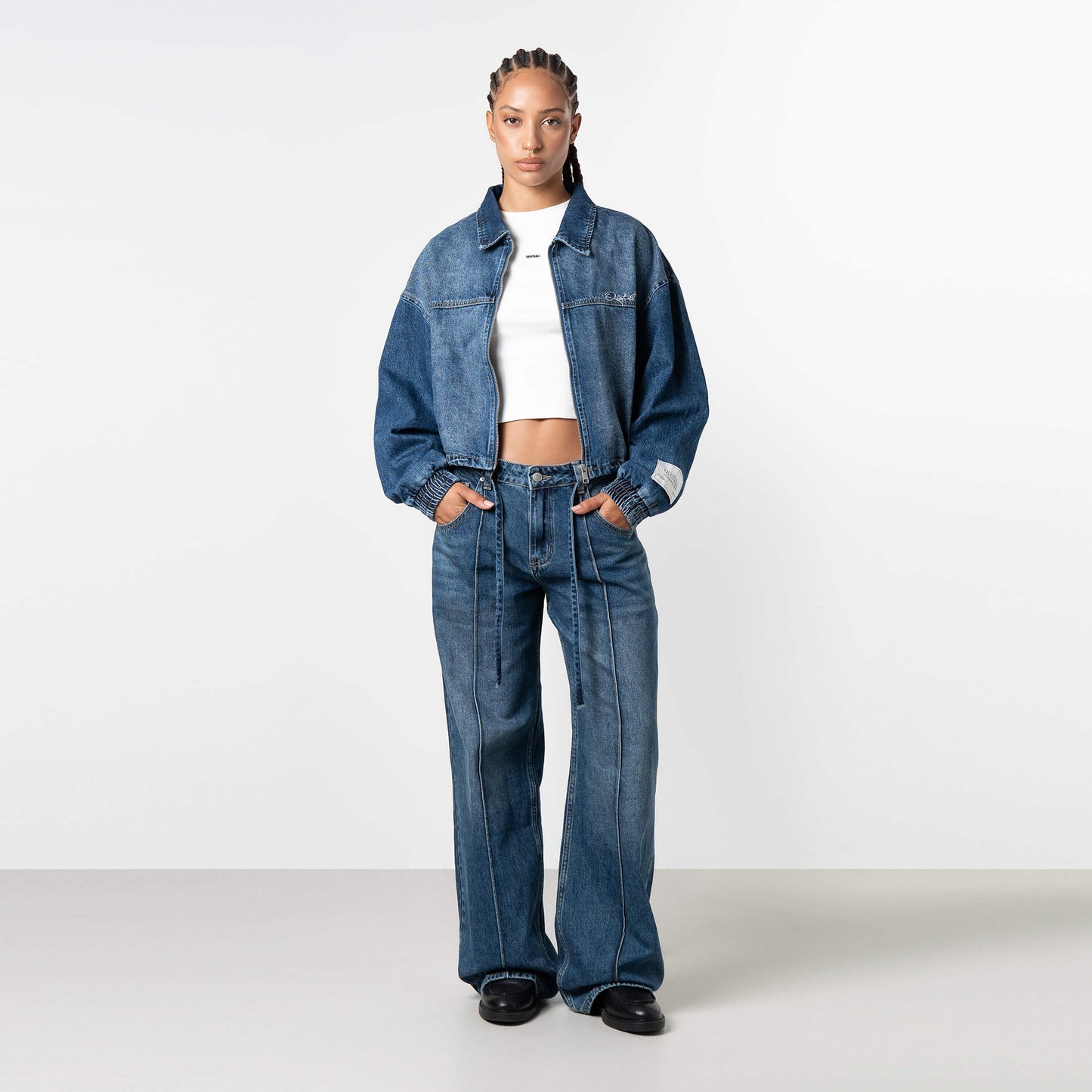 JANE CROPPED SET | WASHED BLUE