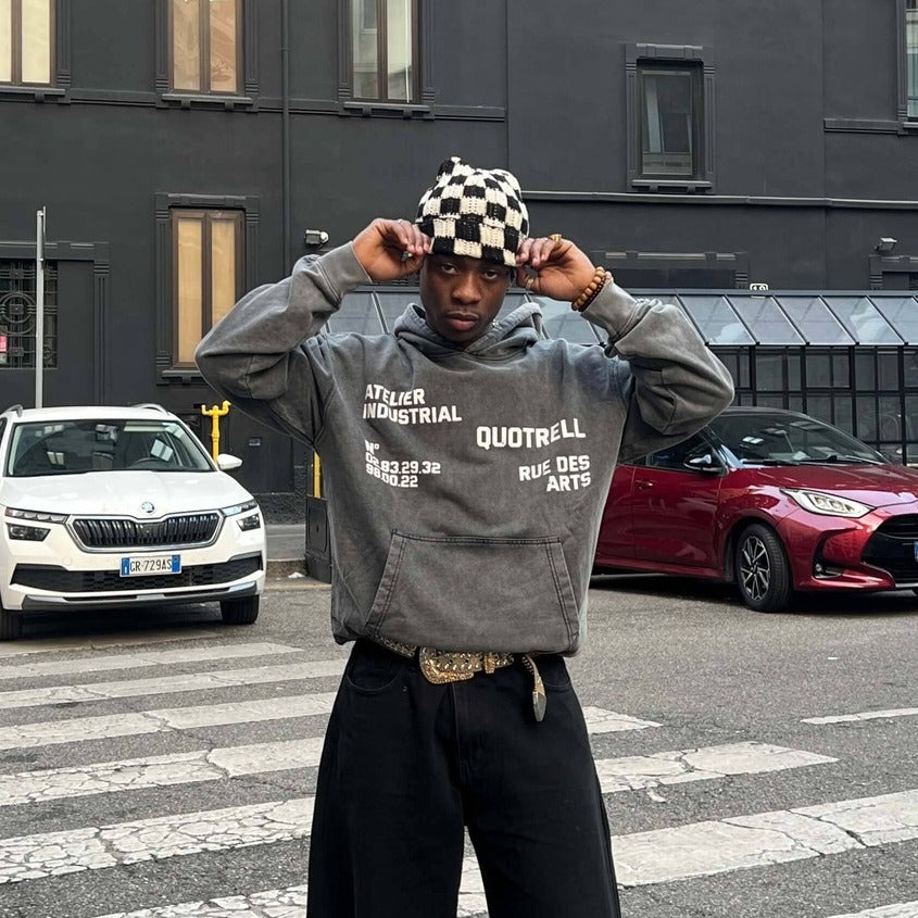 INDUSTRIAL HOODIE | ACID GREY/WHITE