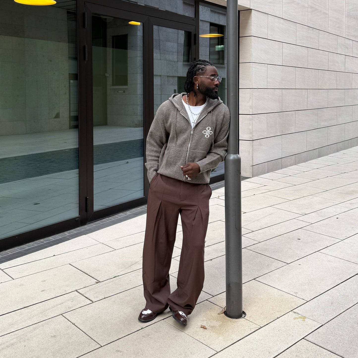 CALVIN KNITTED ZIP HOODIE | TAUPE