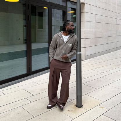 CALVIN KNITTED ZIP HOODIE | TAUPE